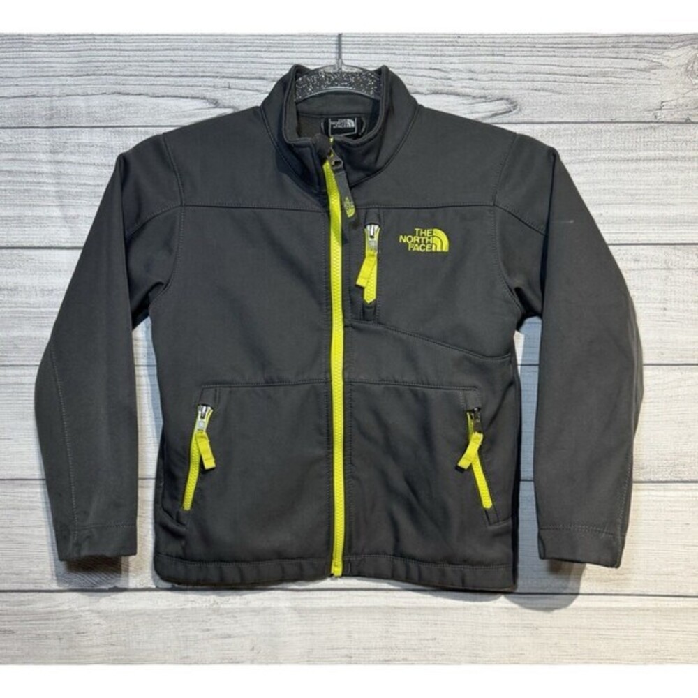 North Face Jacket Boys XS (6) Gray Full Zip Fleece Lined TNF Apex Clean VG
